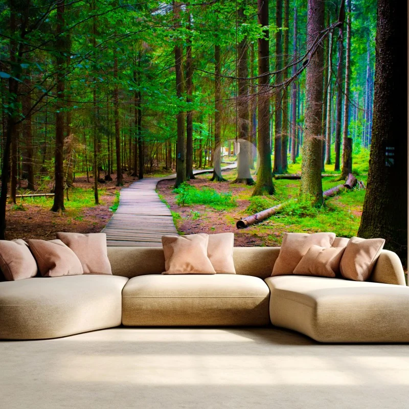 Fototapete ruhiger waldsteg im grünen – Wallnifity® Fototapete ruhiger waldsteg im grünen – Wallnifity®