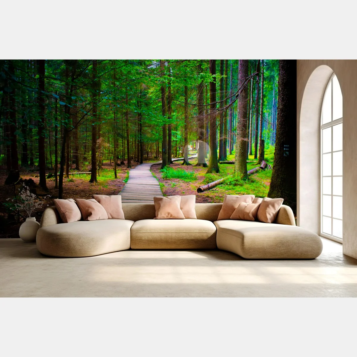 Fototapete ruhiger waldsteg im grünen – Wallnifity® Fototapete ruhiger waldsteg im grünen – Wallnifity®