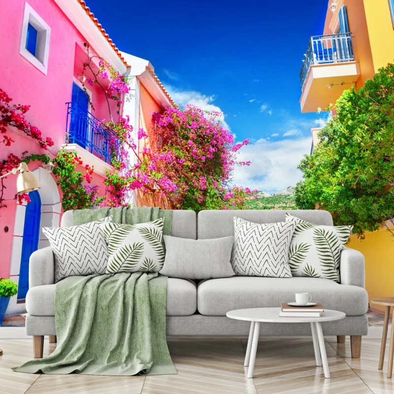 Fototapete bunte gasse auf Kefalonia