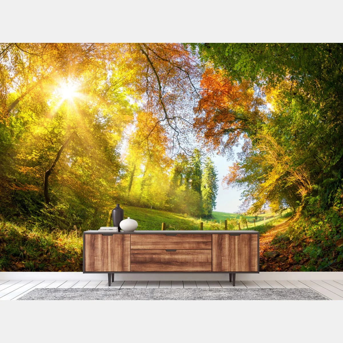 Fototapete goldener herbstwaldweg – Wallnifity® Fototapete goldener herbstwaldweg – Wallnifity®