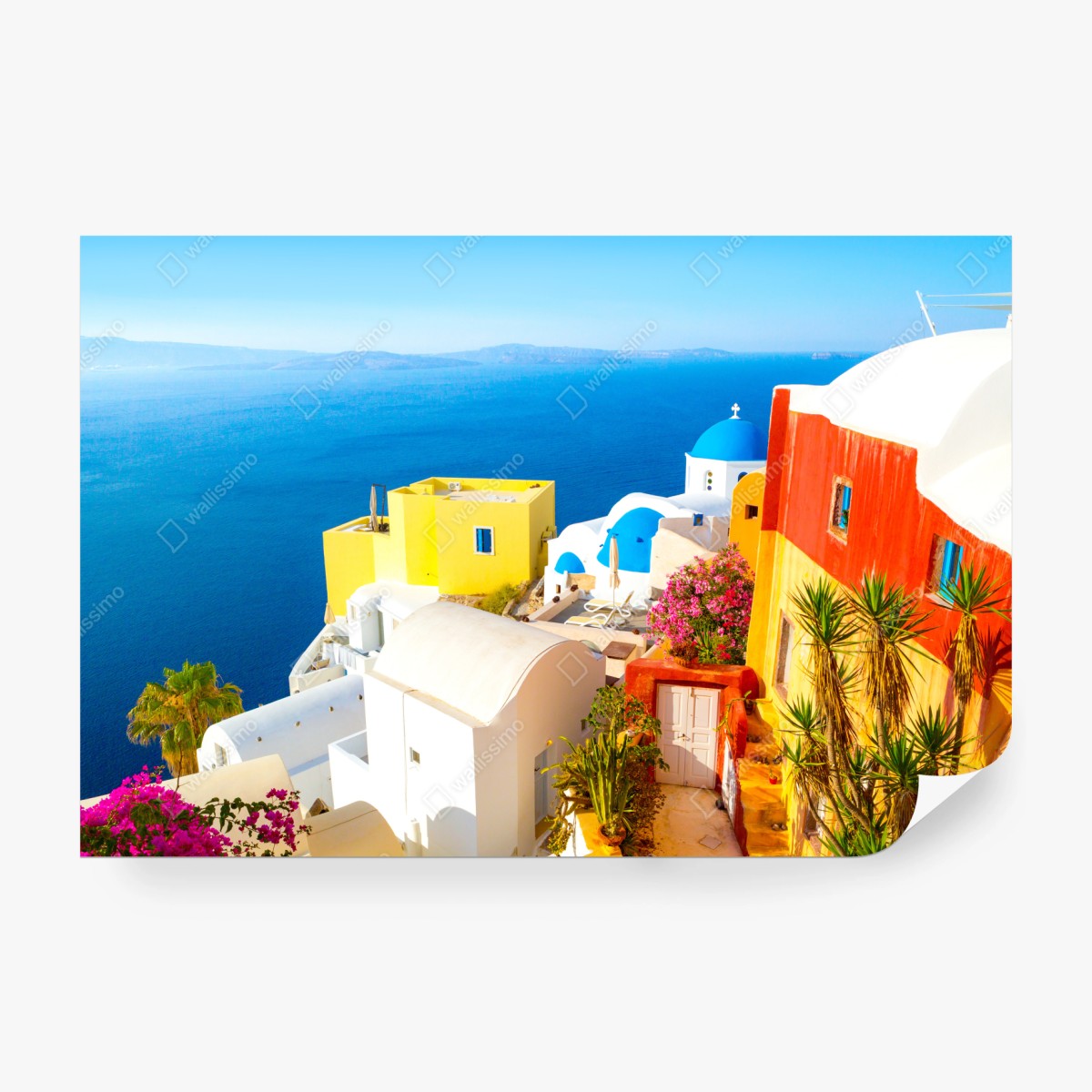 Fototapete sonniges Santorini küstendorf – Wallnifity®