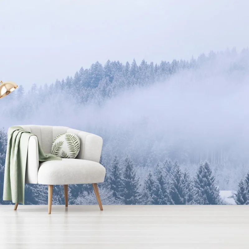 Fototapete winternebel über nadelwald – Wallnifity® Fototapete winternebel über nadelwald – Wallnifity®