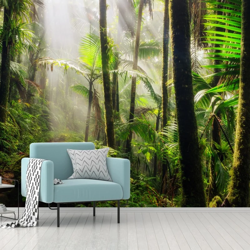 Fototapete tropischer regenwald mit sonnenstrahlen