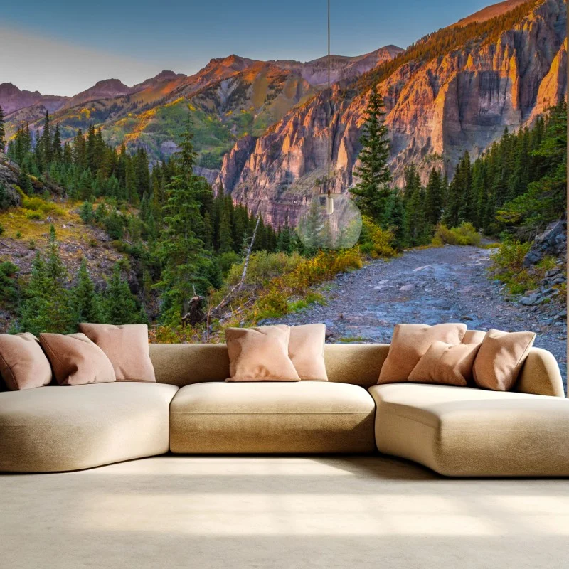 Fototapete alpiner wanderweg im sonnenuntergang