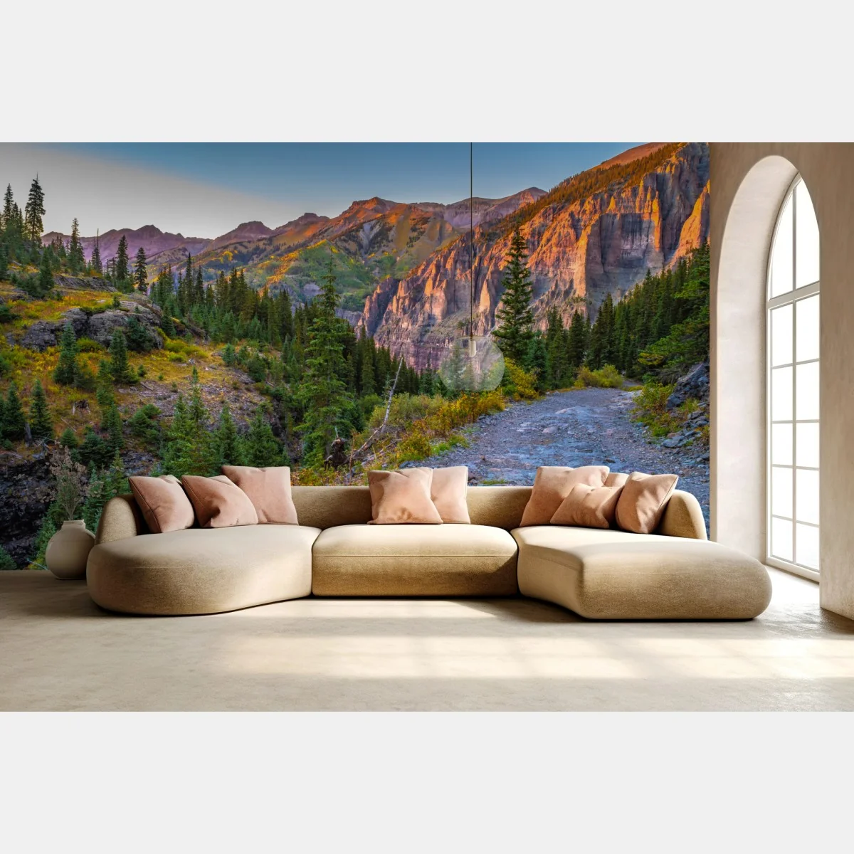 Fototapete alpiner wanderweg im sonnenuntergang – Wallnifity® Fototapete alpiner wanderweg im sonnenuntergang – Wallnifity®