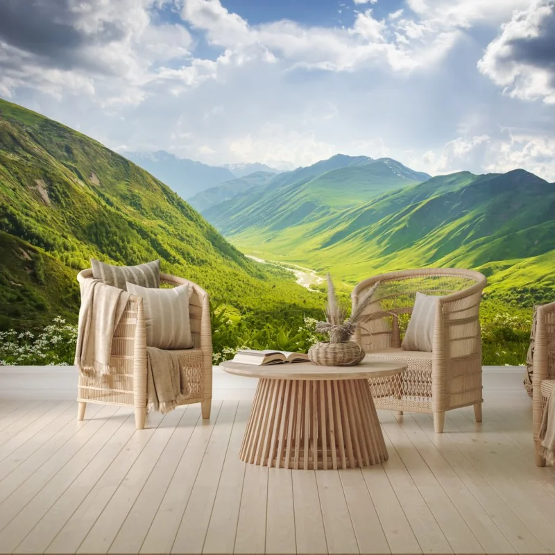 Fototapete üppiges grünes tal – Wallnifity® Fototapete üppiges grünes tal – Wallnifity®