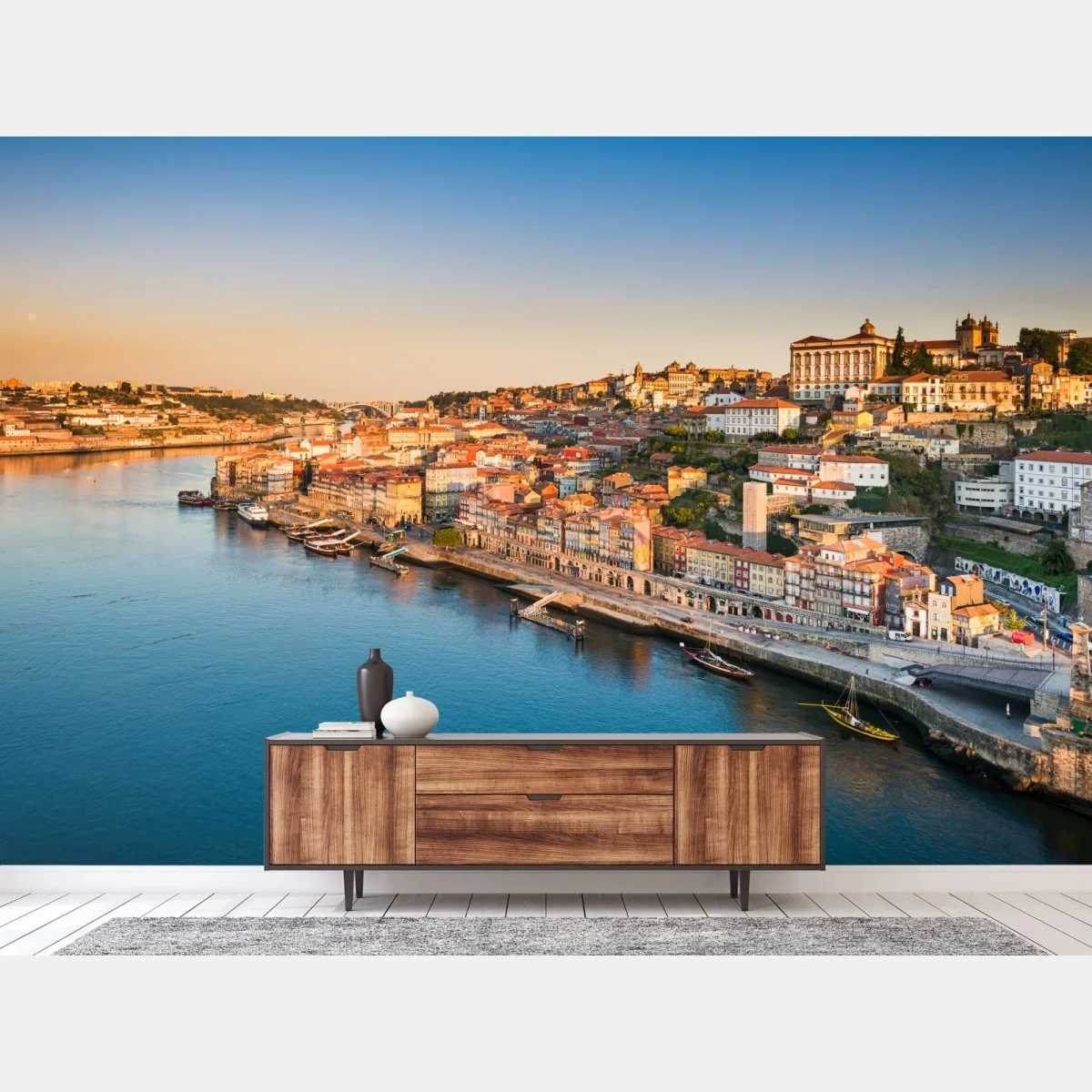 Fototapete sonnige Porto ufer-skyline im goldenen licht – Wallnifity® Fototapete sonnige Porto ufer-skyline im goldenen licht – Wallnifity®