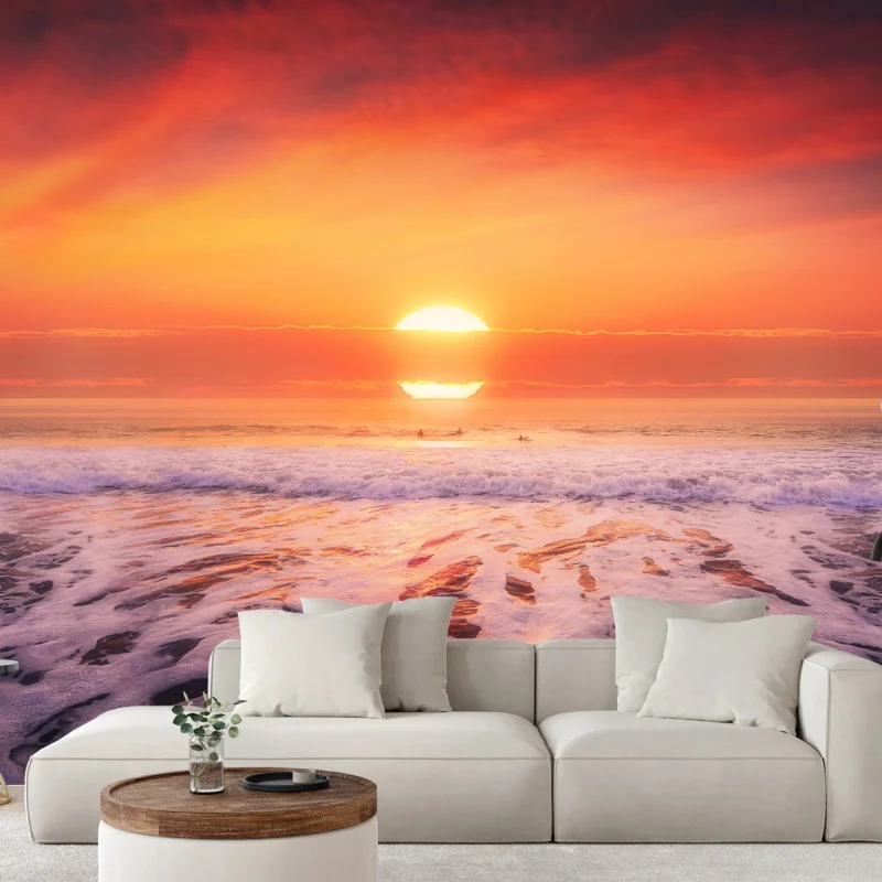 Fototapete goldener sonnenuntergang über ruhigem strand – Wallnifity® Fototapete goldener sonnenuntergang über ruhigem strand – Wallnifity®