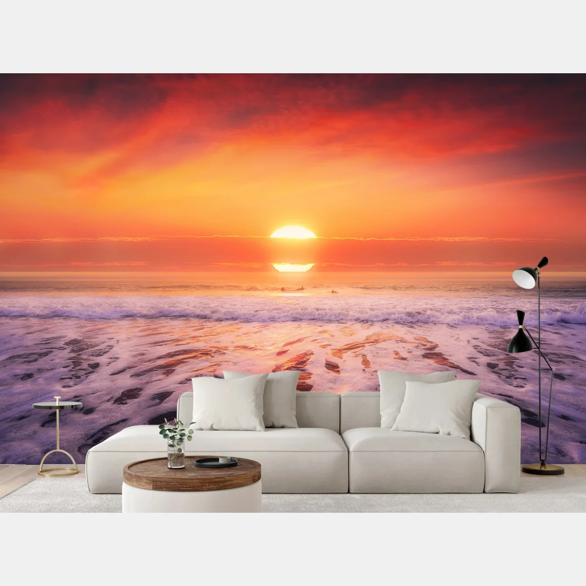 Fototapete goldener sonnenuntergang über ruhigem strand – Wallnifity® Fototapete goldener sonnenuntergang über ruhigem strand – Wallnifity®