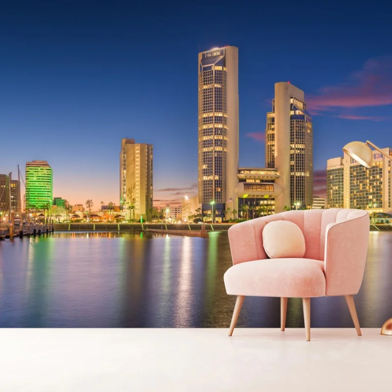 Fototapete Corpus Christi skyline bei dämmerung – Wallnifity® Fototapete Corpus Christi skyline bei dämmerung – Wallnifity®