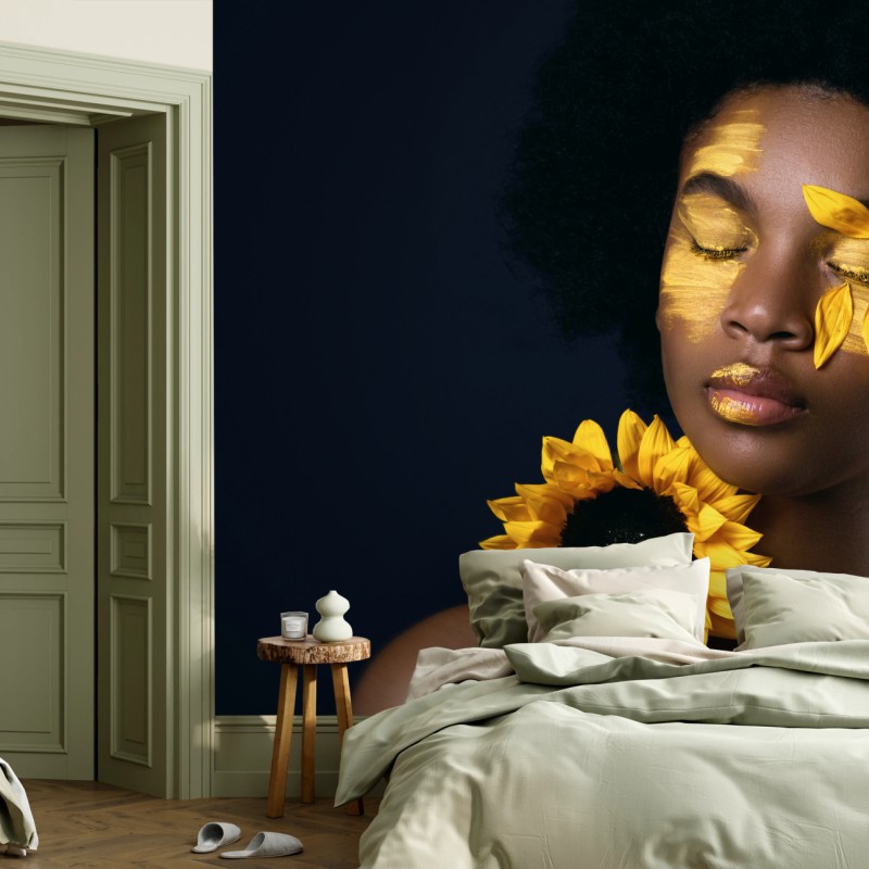 Fototapete sonnenblumen muse: florales gesichtsporträt