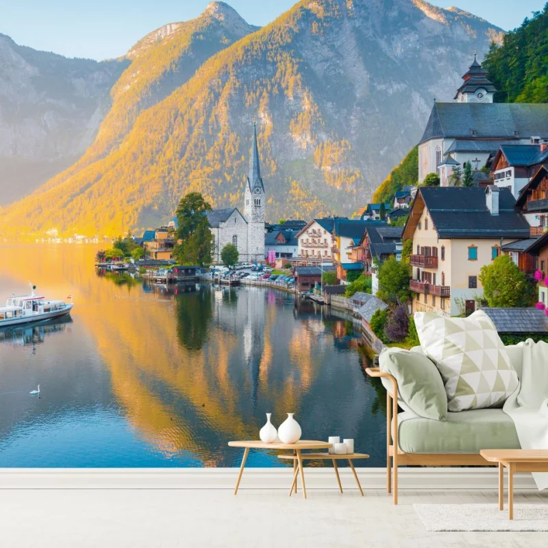 Fototapete morgendlicher lichtglanz über Hallstatt am see – Wallnifity®