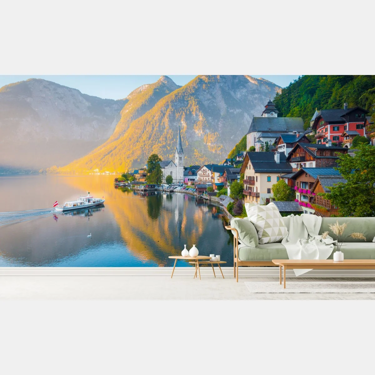 Fototapete morgendlicher lichtglanz über Hallstatt am see – Wallnifity®