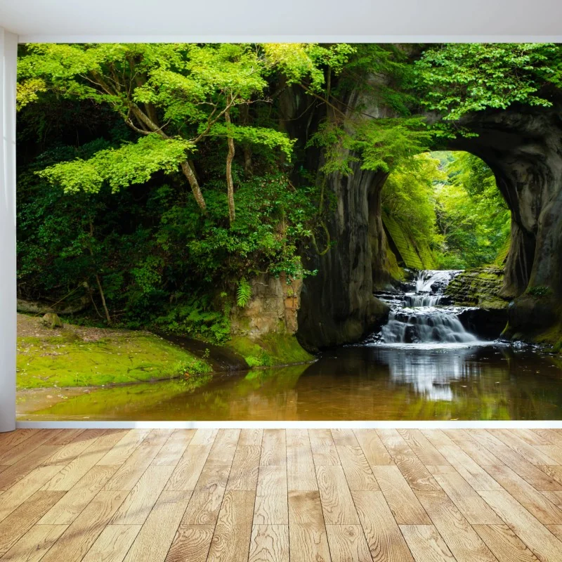 Fototapete geheimer wasserfall im felsbogen – Wallnifity® Fototapete geheimer wasserfall im felsbogen – Wallnifity®