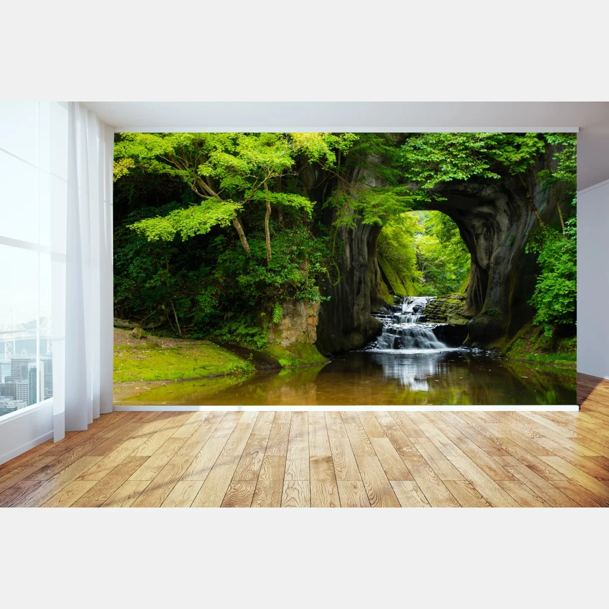 Fototapete geheimer wasserfall im felsbogen – Wallnifity® Fototapete geheimer wasserfall im felsbogen – Wallnifity®