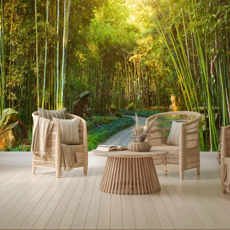 Fototapete ruhiger bambuswald mit pfad – Wallnifity® Fototapete ruhiger bambuswald mit pfad – Wallnifity®