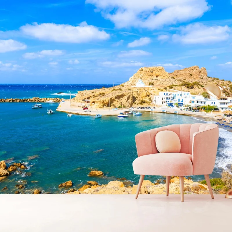 Fototapete sonniger hafen Finiki an der Küste von Karpathos – Wallnifity®