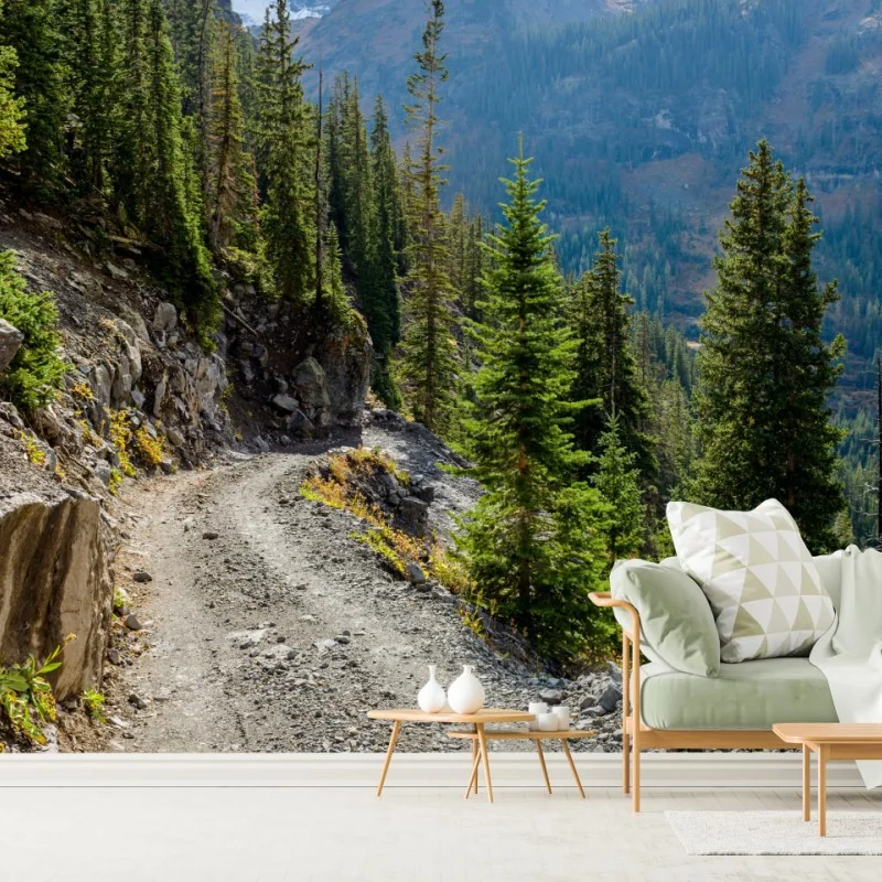 Fototapete bergpfad durch alpinen wald