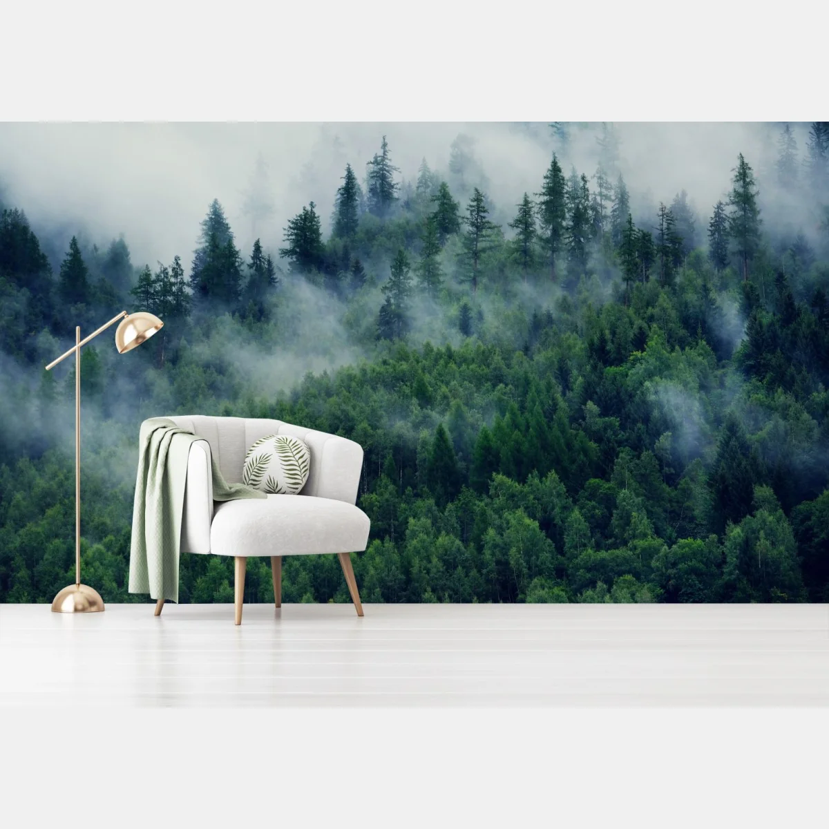 Fototapete nebliger grüner wald – Wallnifity®