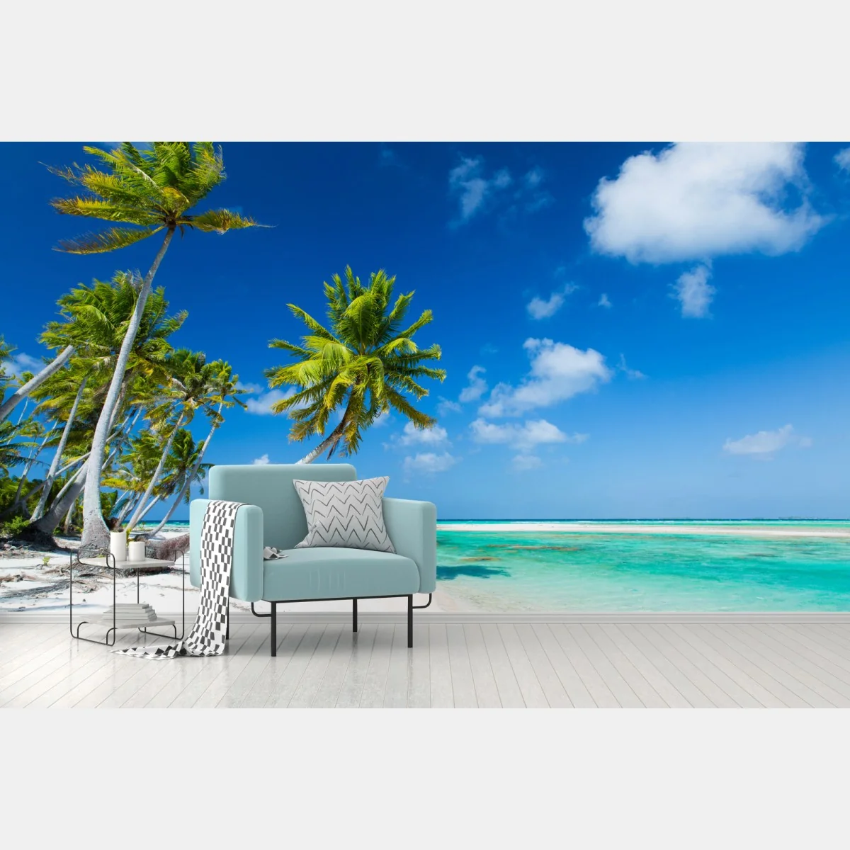 Fototapete tropischer strand mit palmen und türkisfarbenem wasser – Wallnifity®