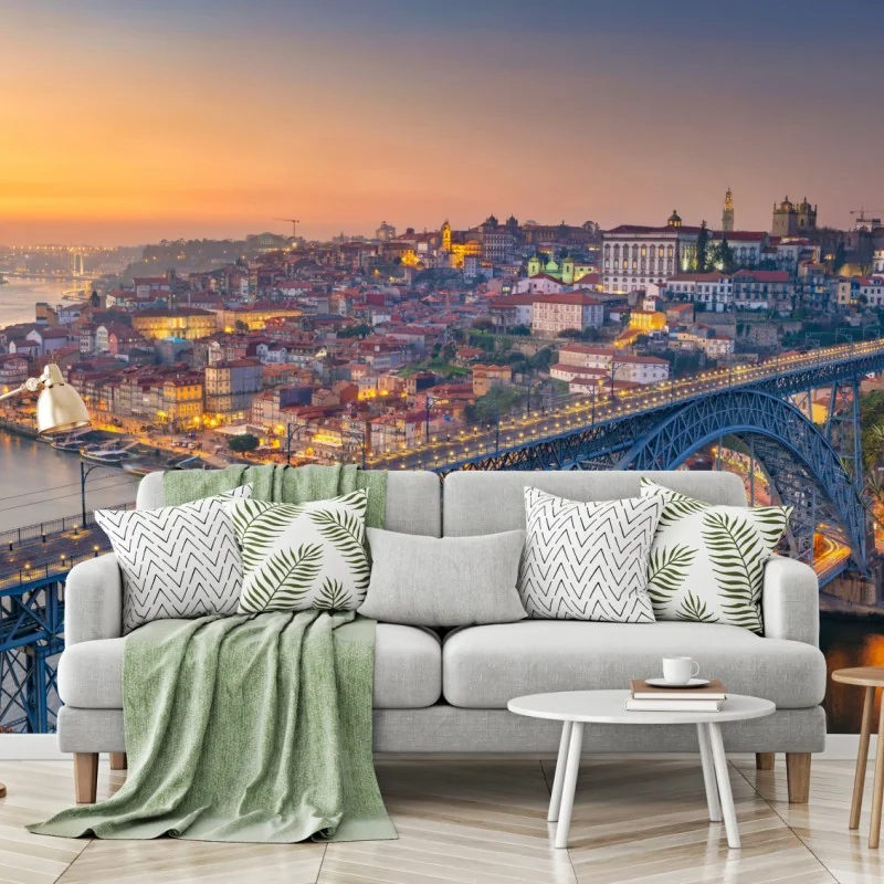 Fototapete porto skyline bei dämmerung mit Dom Luís I