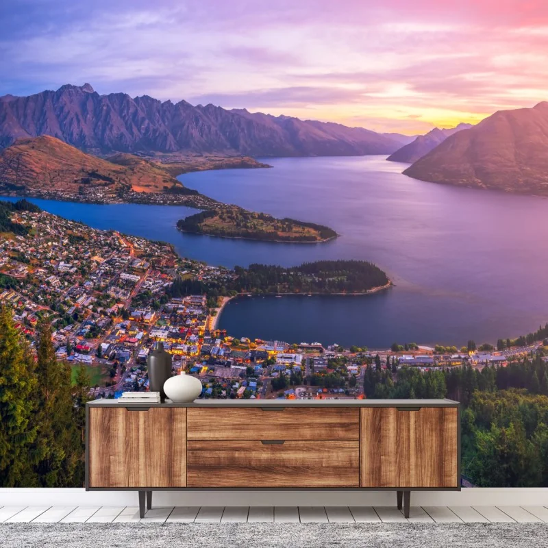 Fototapete Queenstown panorama bei dämmerung