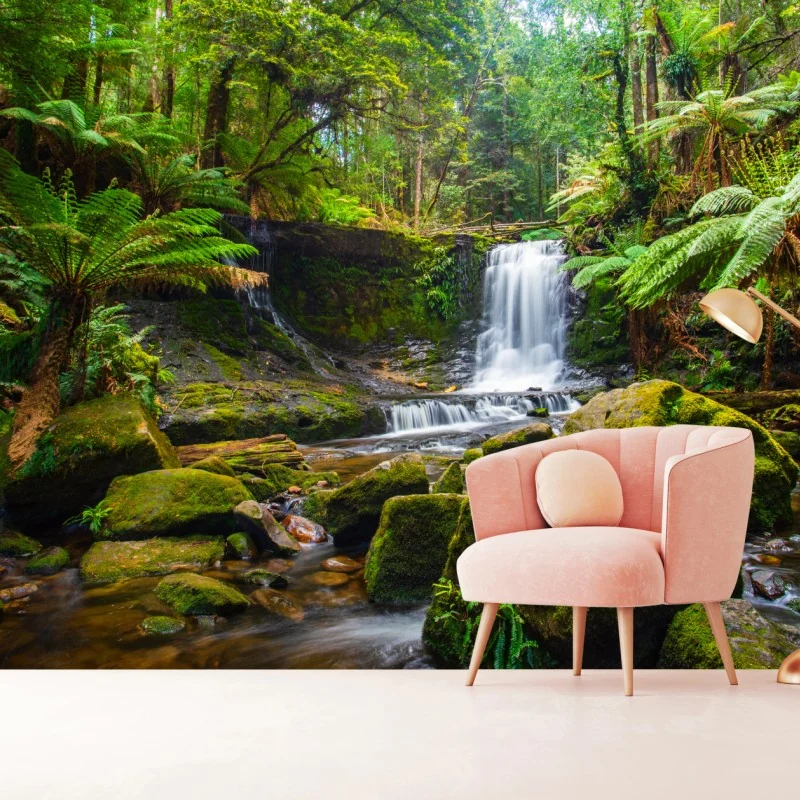 Fototapete üppiger waldwasserfall