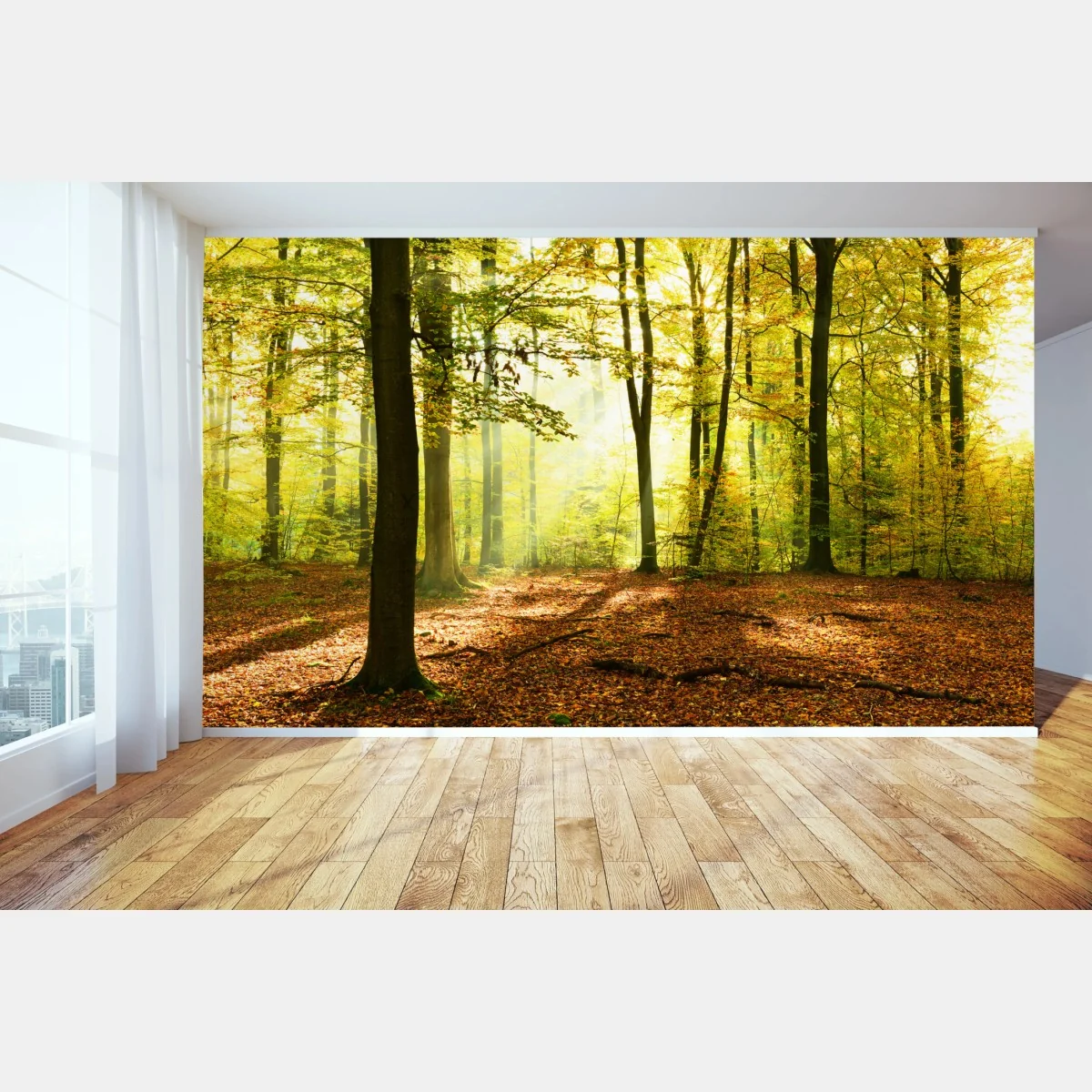 Fototapete goldener herbstwald am morgen – Wallnifity®