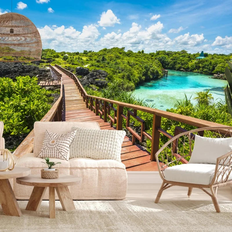 Fototapete tropischer holzsteg zur türkislagune
