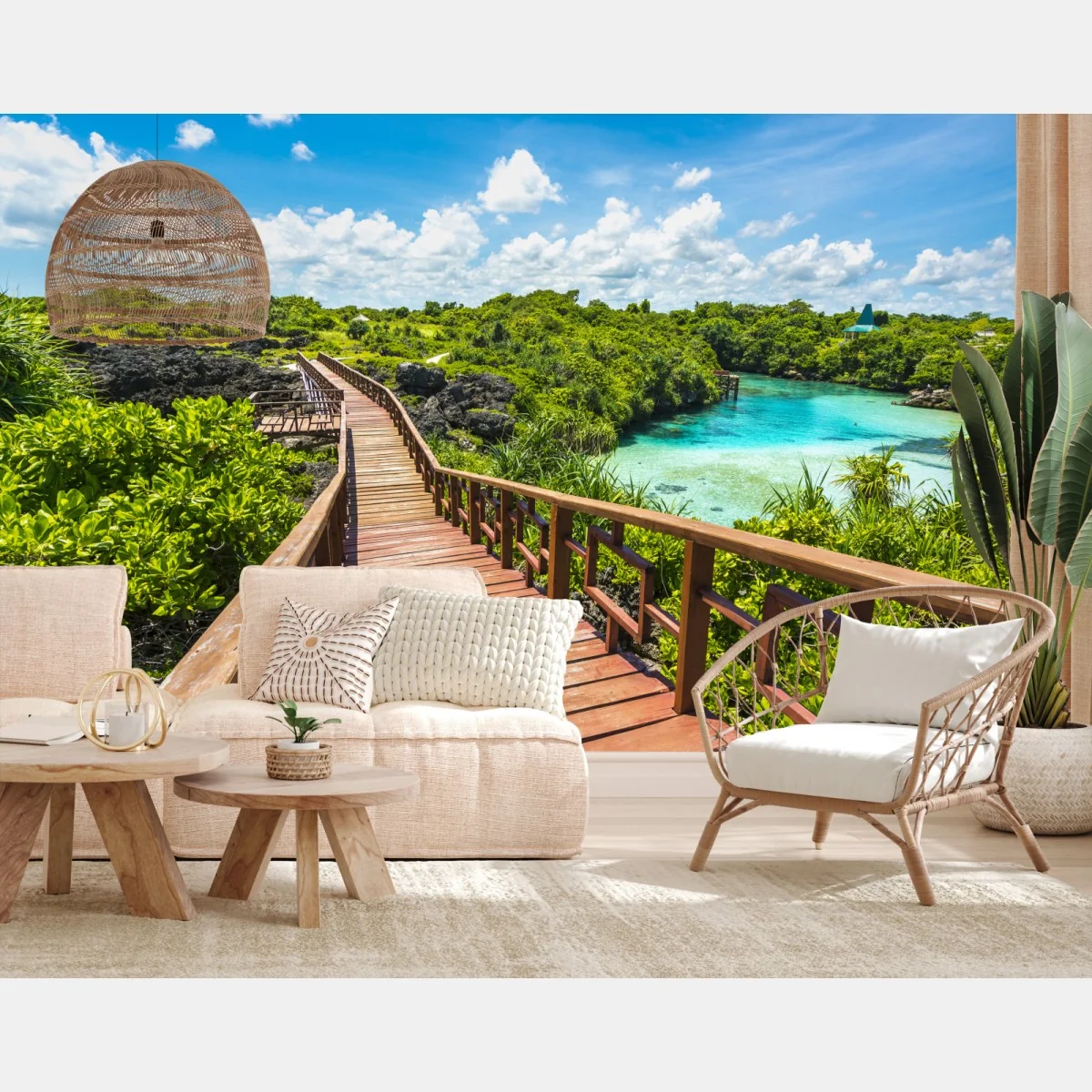 Fototapete tropischer holzsteg zur türkislagune – Wallnifity® Fototapete tropischer holzsteg zur türkislagune – Wallnifity®