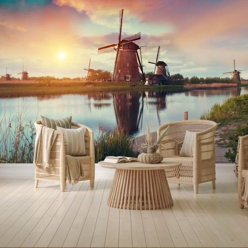 Fototapete sonnenuntergang über windmühlen in den Niederlanden – Wallnifity® Fototapete sonnenuntergang über windmühlen in den Niederlanden – Wallnifity®