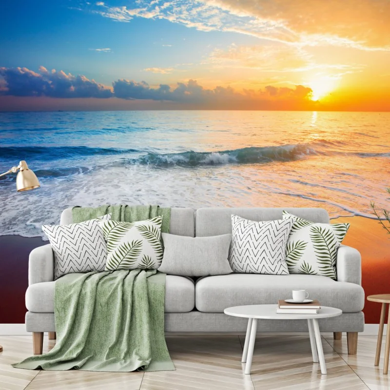 Fototapete ruhiger sonnenuntergang über dem meer – Wallnifity® Fototapete ruhiger sonnenuntergang über dem meer – Wallnifity®