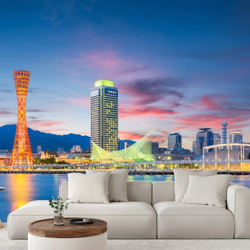 Fototapete Kobe skyline bei dämmerung – Wallnifity®