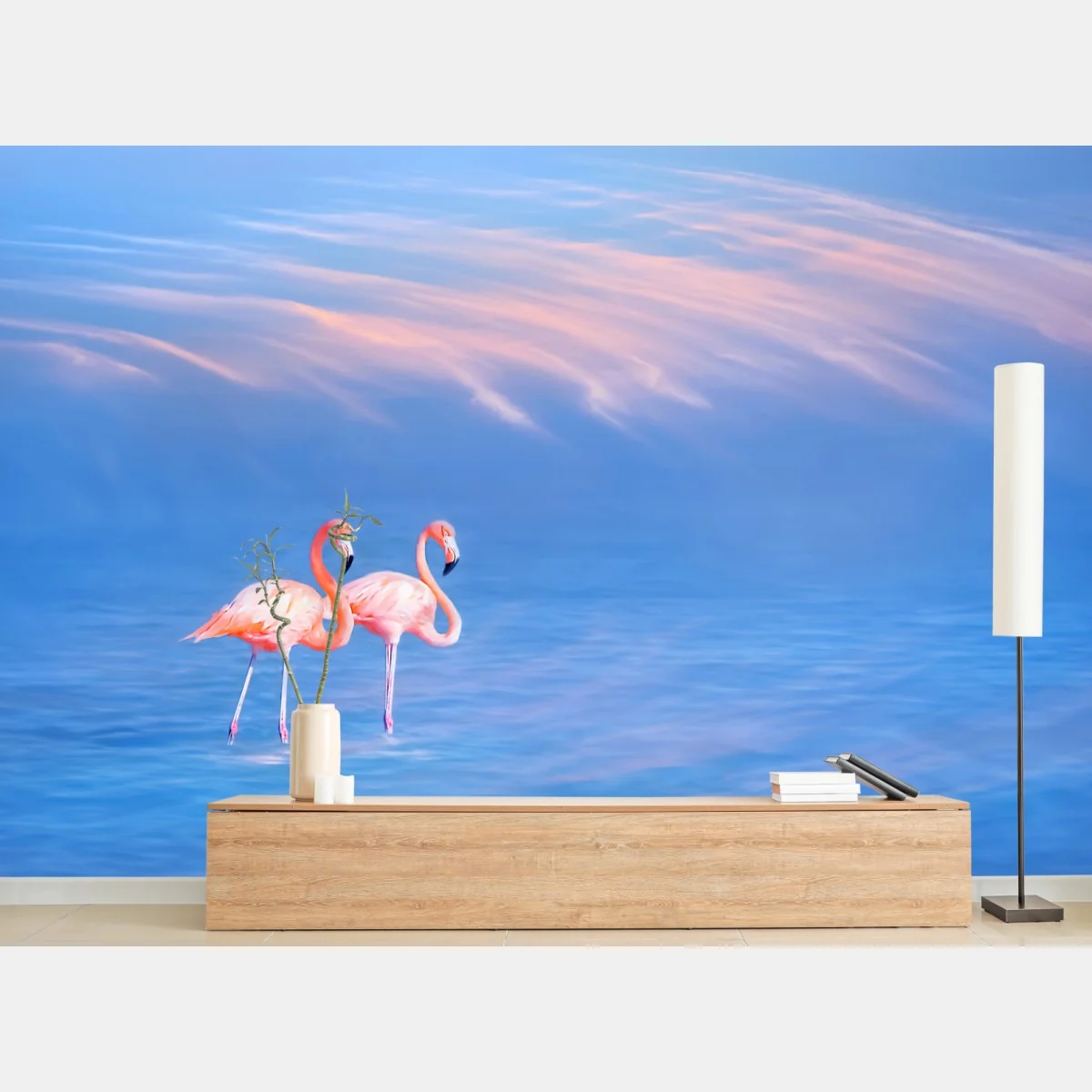 Fototapete rosa flamingos auf pastellfarbenem wasser – Wallnifity® Fototapete rosa flamingos auf pastellfarbenem wasser – Wallnifity®