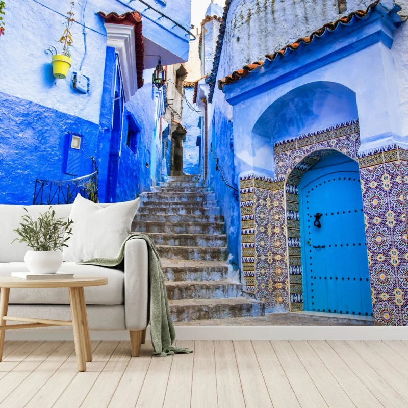 Fototapete blaue gasse in Chefchaouen, Marokko