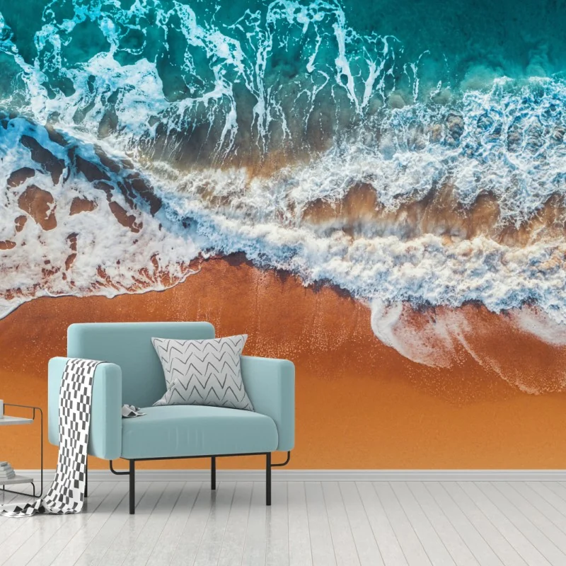 Fototapete luftaufnahme türkisfarbener wellen an einem sandstrand