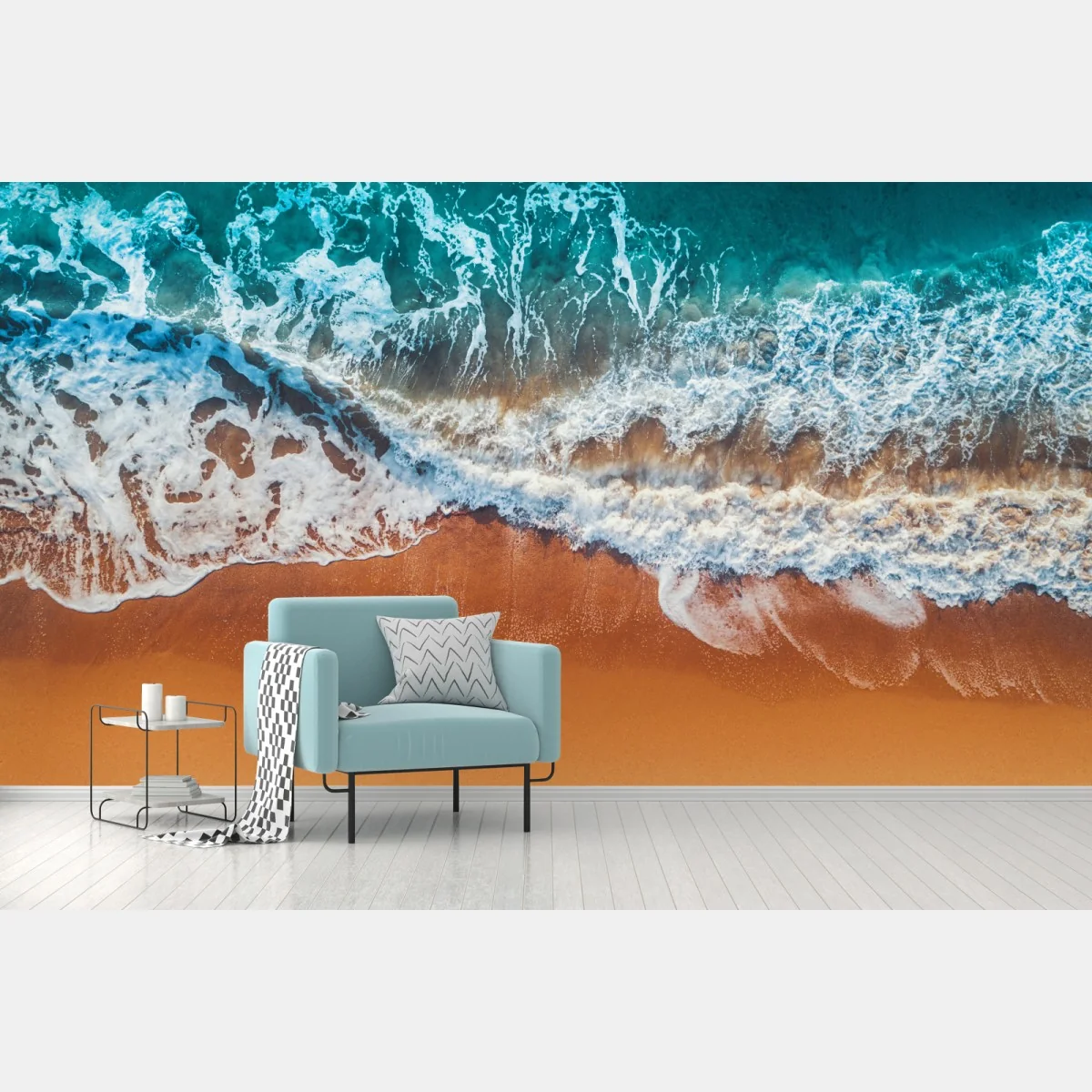 Fototapete luftaufnahme türkisfarbener wellen an einem sandstrand – Wallnifity® Fototapete luftaufnahme türkisfarbener wellen an einem sandstrand – Wallnifity®