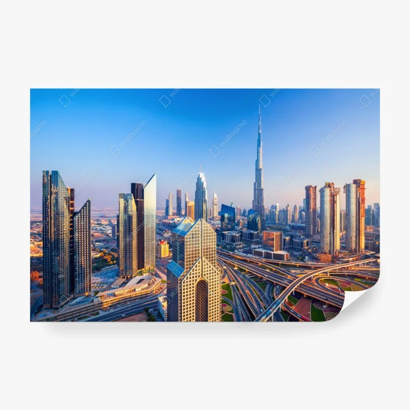 Fototapete panorama Dubais mit Burj Khalifa bei sonnenuntergang
