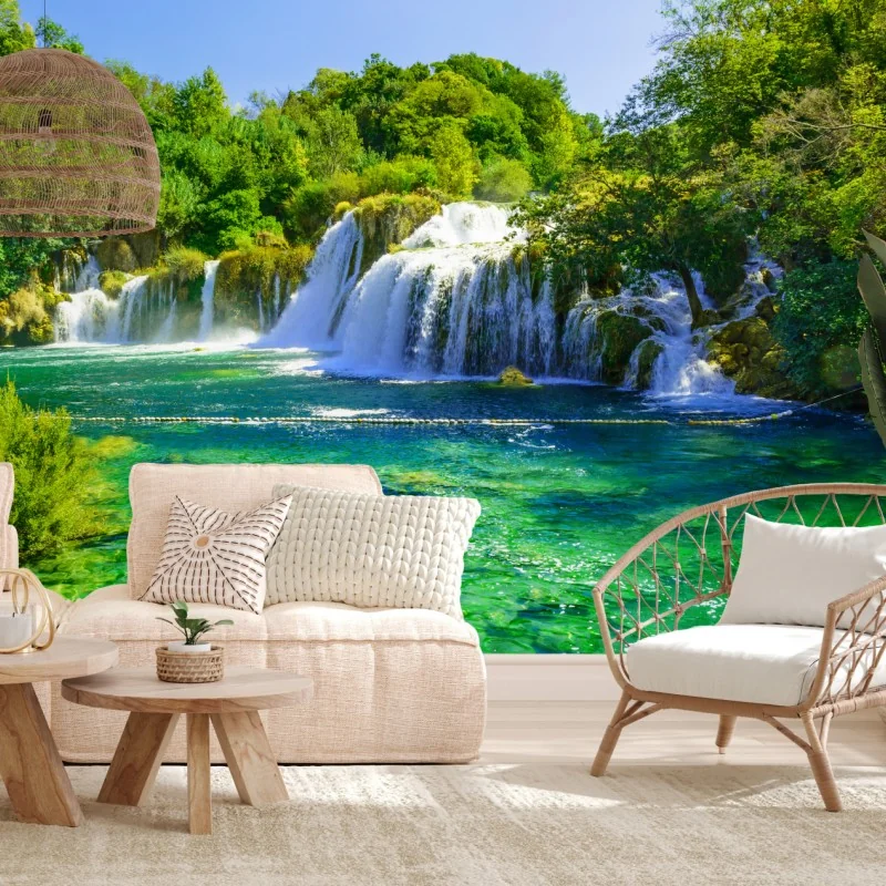 Fototapete smaragdgrüner wasserfall – Wallnifity® Fototapete smaragdgrüner wasserfall – Wallnifity®