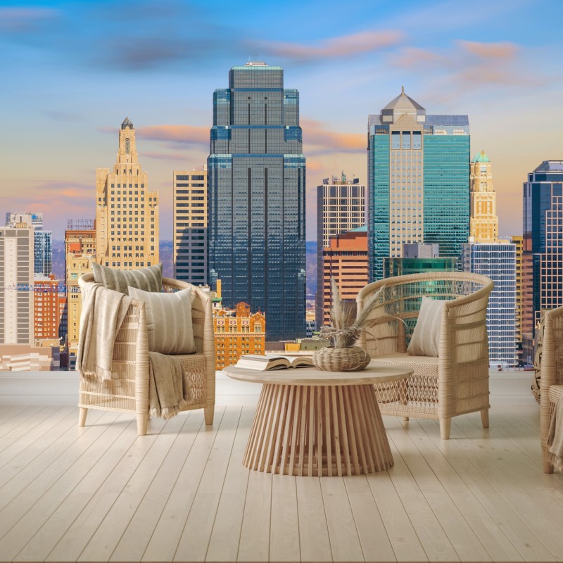 Fototapete Kansas City skyline bei sonnenuntergang – Wallnifity® Fototapete Kansas City skyline bei sonnenuntergang – Wallnifity®