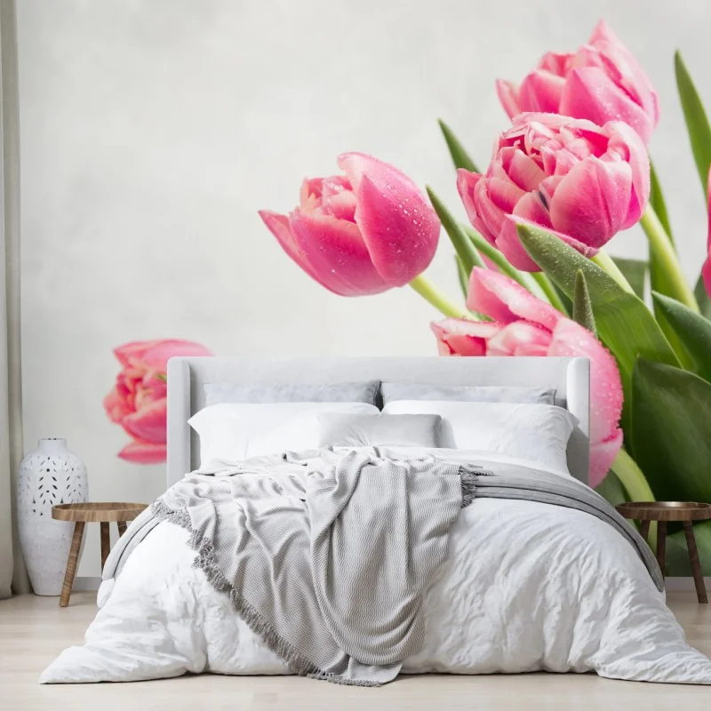 Fototapete eleganter strauß rosa tulpen – Wallnifity® Fototapete eleganter strauß rosa tulpen – Wallnifity®