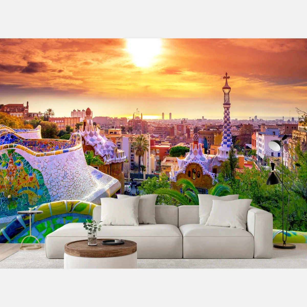 Fototapete sonnenuntergang über Park Güell in Barcelona – Wallnifity® Fototapete sonnenuntergang über Park Güell in Barcelona – Wallnifity®