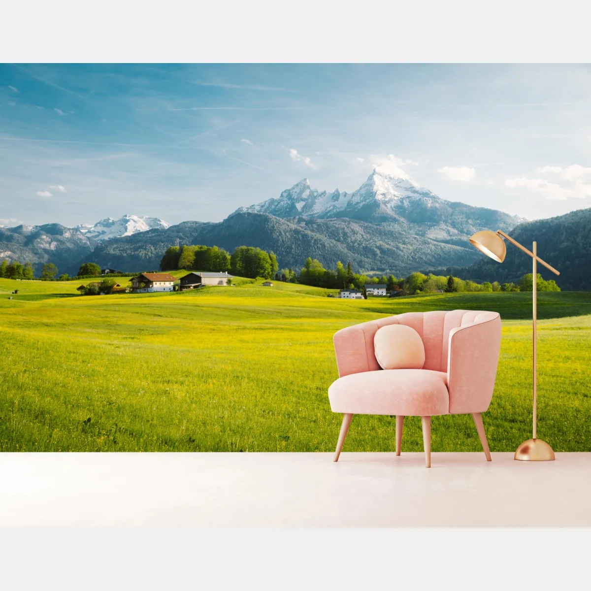 Fototapete alpwiese unter schneebedeckten gipfeln – Wallnifity® Fototapete alpwiese unter schneebedeckten gipfeln – Wallnifity®