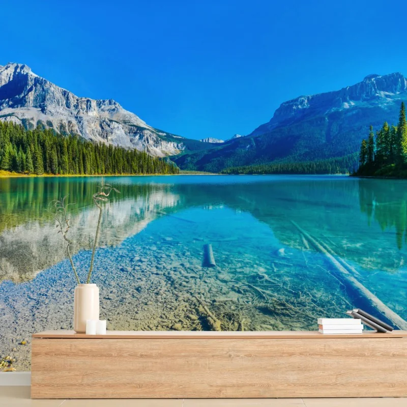 Fototapete türkises alpensee mit bergreflexionen – Wallnifity®