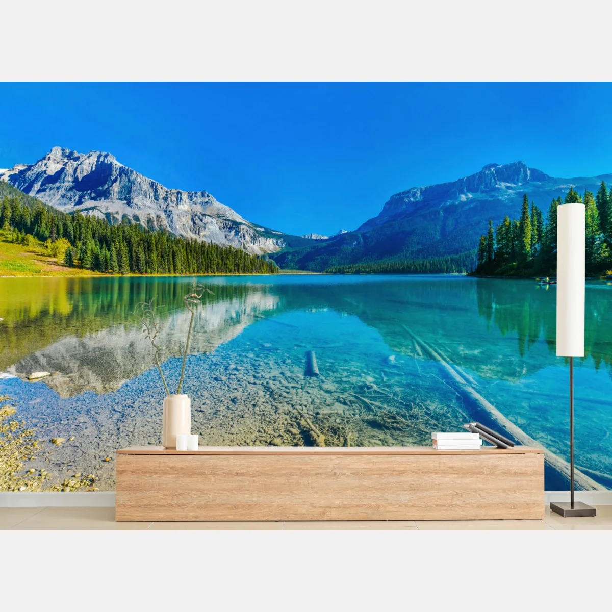 Fototapete türkises alpensee mit bergreflexionen – Wallnifity®