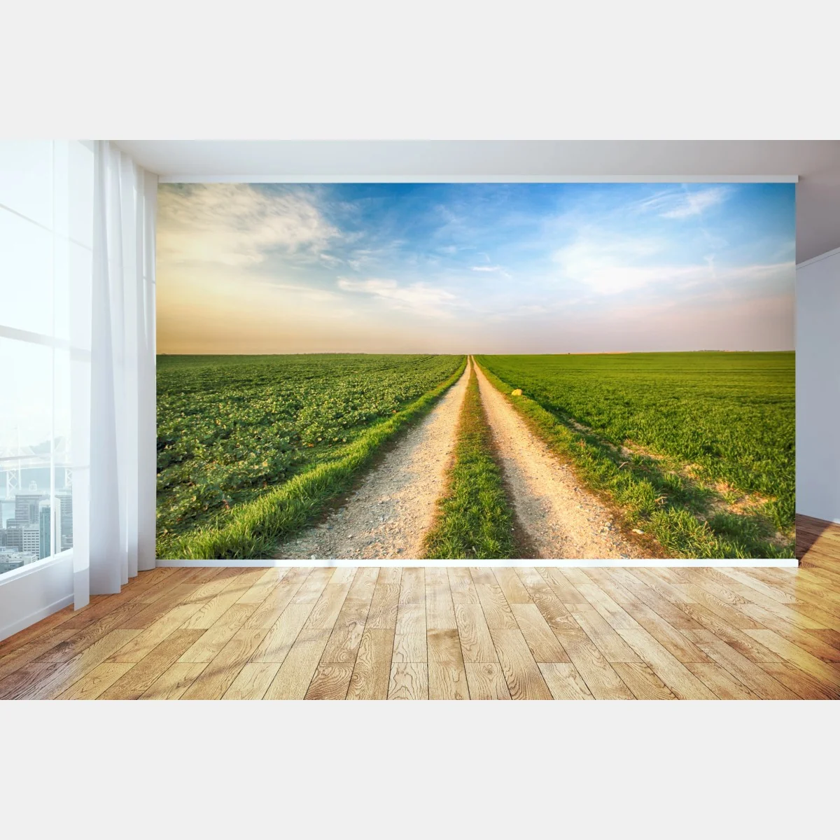 Fototapete feldweg durch grüne felder – Wallnifity® Fototapete feldweg durch grüne felder – Wallnifity®