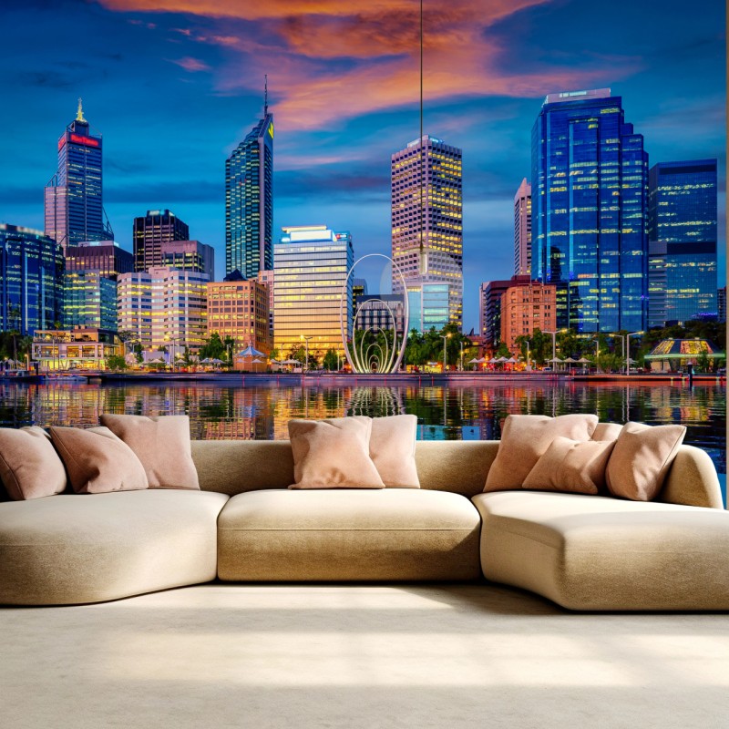 Fototapete Perth skyline bei sonnenuntergang – Wallnifity® Fototapete Perth skyline bei sonnenuntergang – Wallnifity®