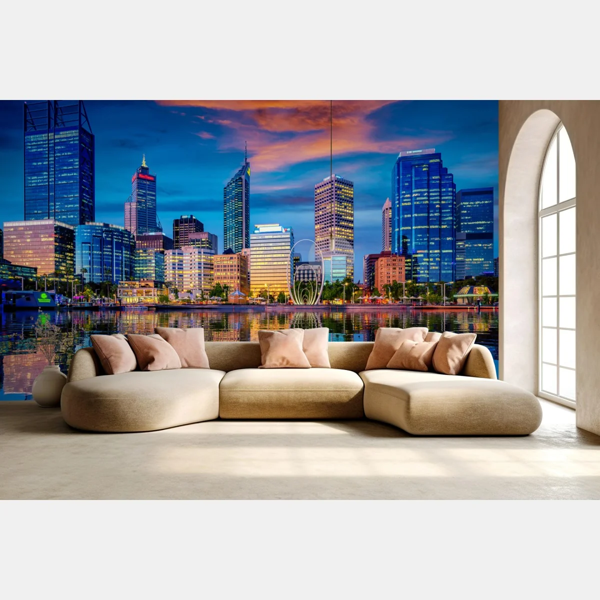 Fototapete Perth skyline bei sonnenuntergang – Wallnifity® Fototapete Perth skyline bei sonnenuntergang – Wallnifity®