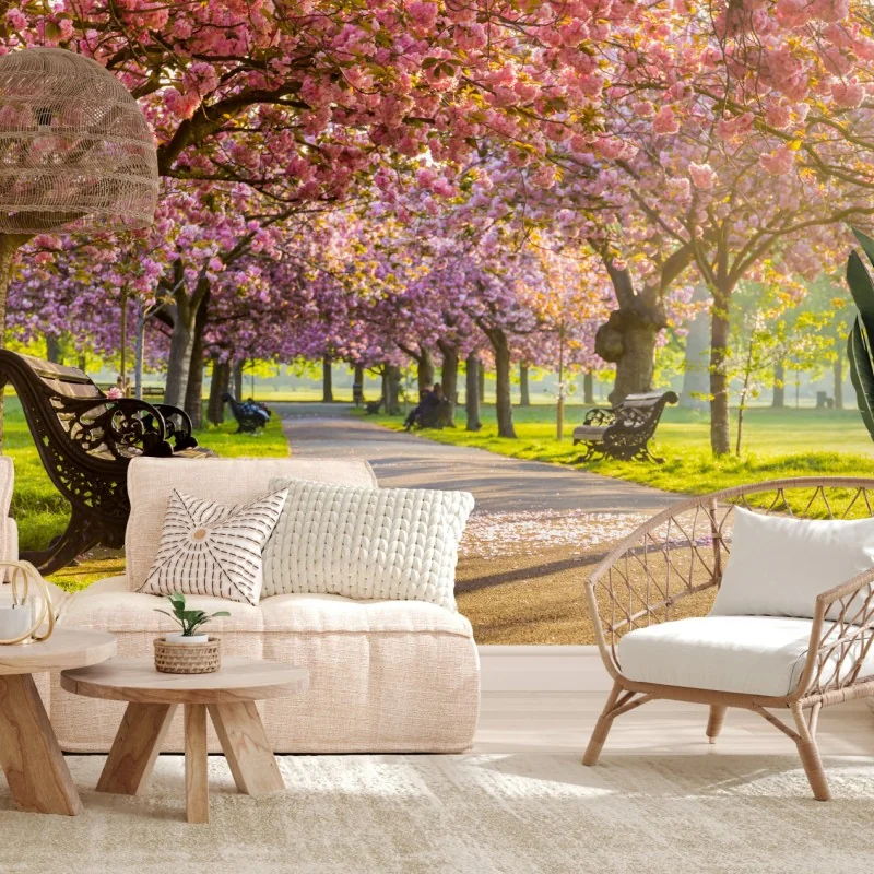 Fototapete kirschblütenallee im frühling – Wallnifity® Fototapete kirschblütenallee im frühling – Wallnifity®