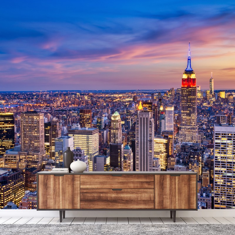Fototapete New York skyline bei dämmerung